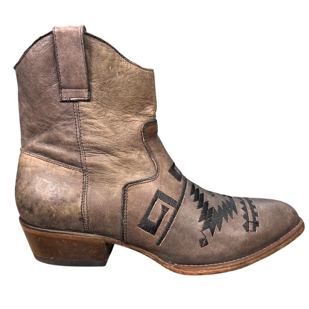 Matisse Women’s Brown Leather Western Aztec Ankle Boot Size US 8.5